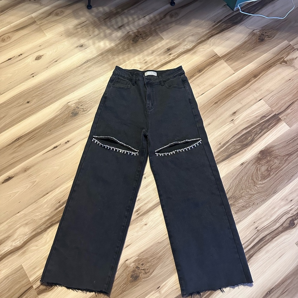 Buckle Black Women's Boyfriend Jeans with Fringe